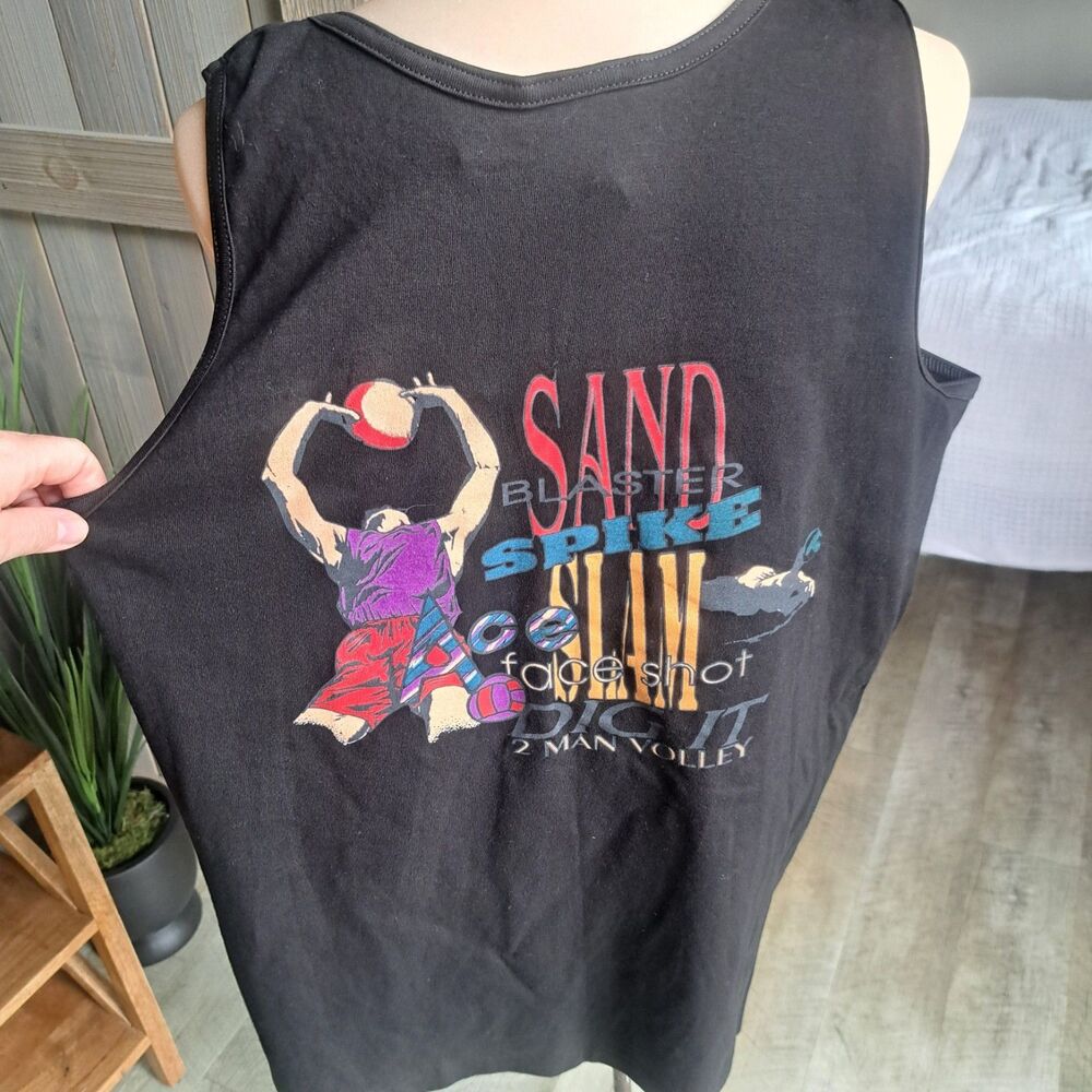 NEW Vintage Weekends Beachwear Volleyball Graphic Tank Top Unisex Large Black